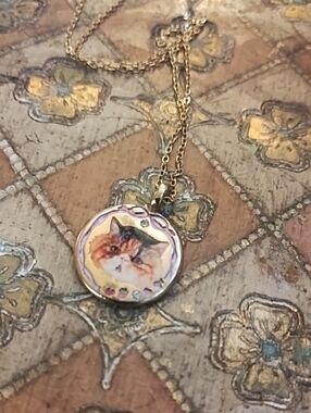 Gold-Tone Cat Necklace - Pink & Multicolor Enamel